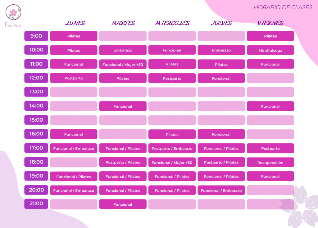 Horario de clases. Entrenamiento. Moratalaz